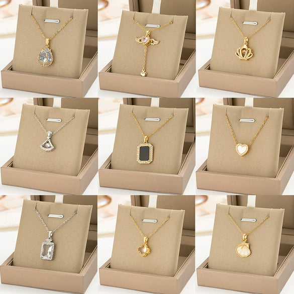 Wholesale Real Gold Electroplated Simple Geometric Love Heart Wings Titanium Steel And Copper Cross Chain Necklace For Women