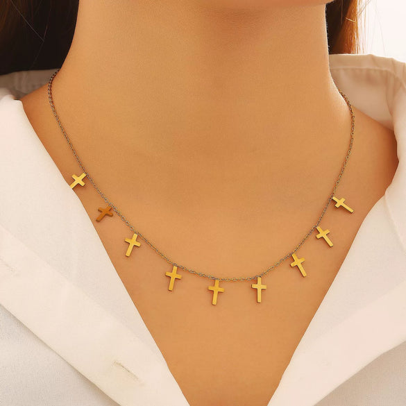 Wholesale Real Gold Plated Stainless Steel Necklace With Fivepointed Star Cross Heart And Tassel Pendants For Women And Teenagers