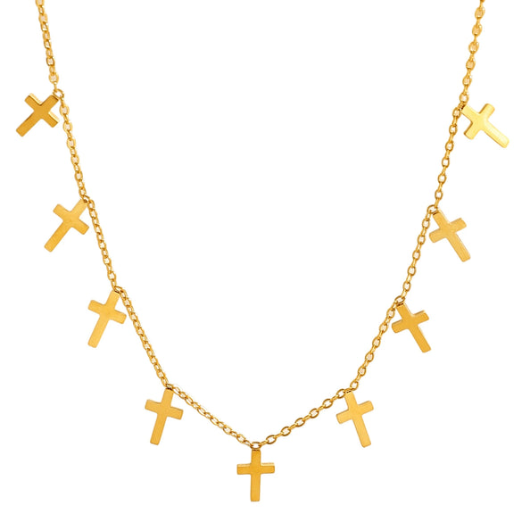 Wholesale Real Gold Plated Stainless Steel Necklace With Fivepointed Star Cross Heart And Tassel Pendants For Women And Teenagers