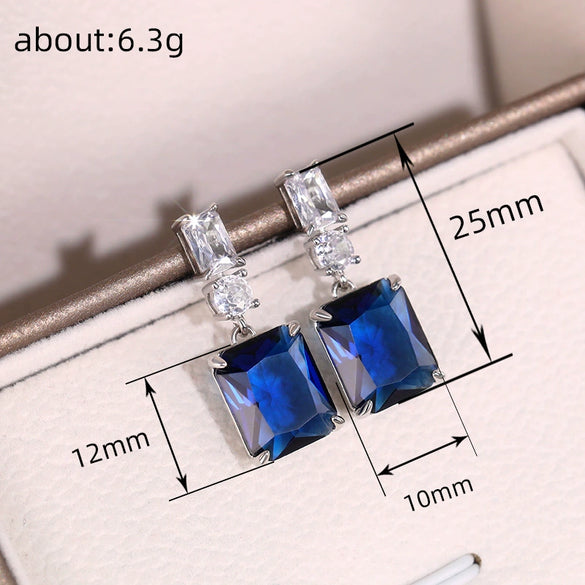 Wholesale Rectangular Copper Zircon Earrings Geometric Princess Style