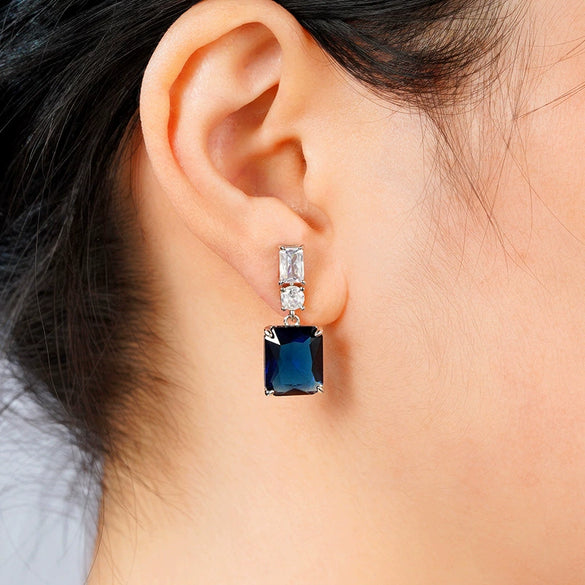 Wholesale Rectangular Copper Zircon Earrings Geometric Princess Style