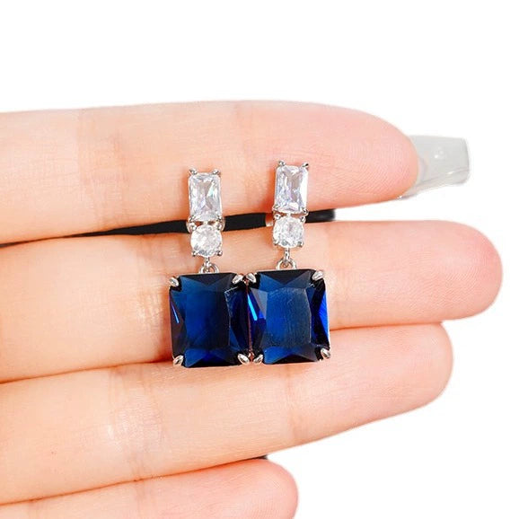 Wholesale Rectangular Copper Zircon Earrings Geometric Princess Style