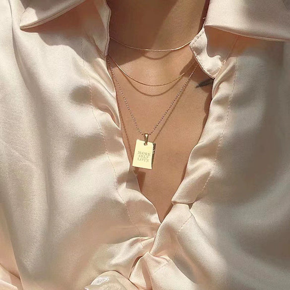 Wholesale Rectangular English Letter Pendant Necklace In Titanium Steel With Gold Inlaid For Women