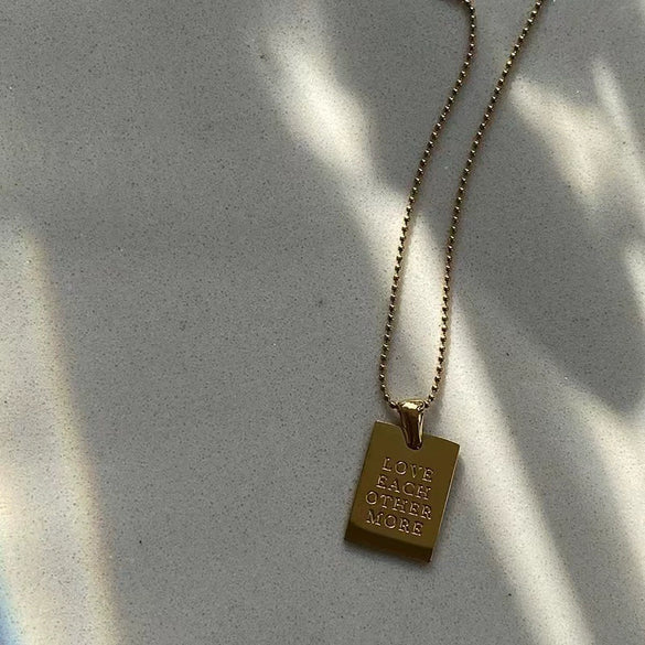 Wholesale Rectangular English Letter Pendant Necklace In Titanium Steel With Gold Inlaid For Women