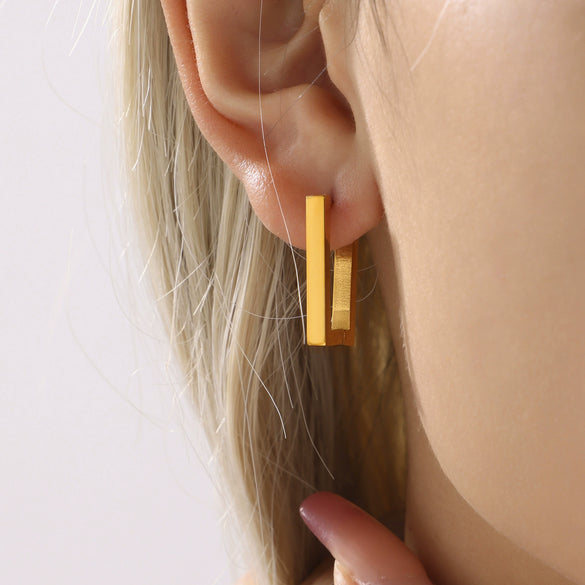 Wholesale Rectangular Geometric Stainless Steel 18K Gold Plated Unfading Earrings For Women With Electroplating