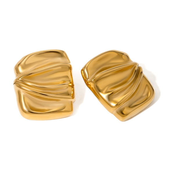 Wholesale Rectangular Pleated Geometric Stainless Steel Earrings For Female With Electroplating Treatment