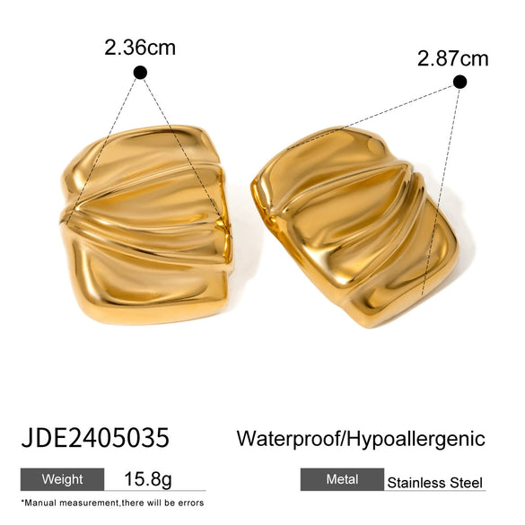 Wholesale Rectangular Pleated Geometric Stainless Steel Earrings For Female With Electroplating Treatment