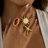 Wholesale Red Agate Ring Titanium Steel Geometric Pattern Electroplated Light Luxury High End Women's Jewelry