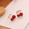 Wholesale Red Cherry Earrings Metal Fruit Shaped Electroplated