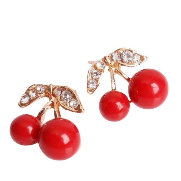 Wholesale Red Cherry Earrings Metal Fruit Shaped Electroplated