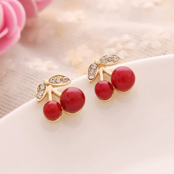 Wholesale Red Cherry Earrings Metal Fruit Shaped Electroplated