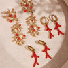 Wholesale Red Coral Shell Beads Oil Drop Asymmetrical Geometric Earrings Titanium Steel 18K Gold Plated Electroplated For Women