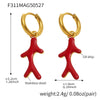 Wholesale Red Coral Shell Beads Oil Drop Asymmetrical Geometric Earrings Titanium Steel 18K Gold Plated Electroplated For Women