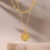 Wholesale Relief Peach Heart Double Layer Clavicle Necklace In Stainless Steel With Geometric Pattern And Electroplating