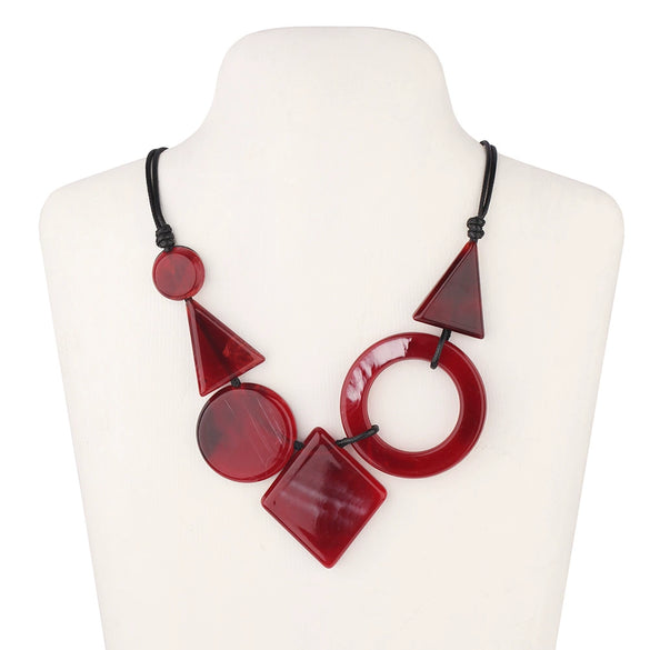 Wholesale Resin Acrylic Pendant Necklace With Leather Rope Chain Geometric Style For Women