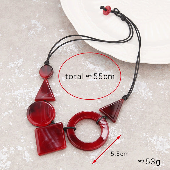 Wholesale Resin Acrylic Pendant Necklace With Leather Rope Chain Geometric Style For Women