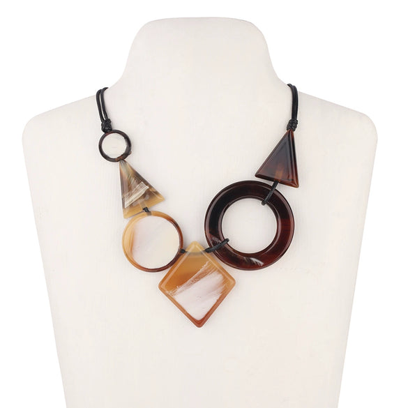 Wholesale Resin Acrylic Pendant Necklace With Leather Rope Chain Geometric Style For Women