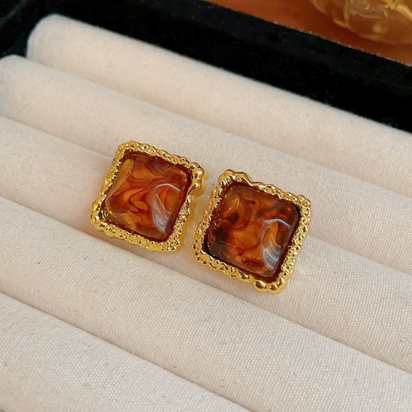 Wholesale Resin And Plastic Retro Ushaped Electroplated Earrings For Women