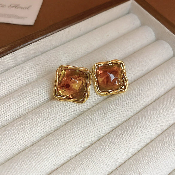 Wholesale Resin And Plastic Retro Ushaped Electroplated Earrings For Women