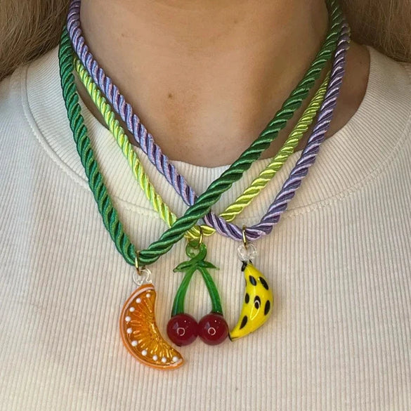 Wholesale Resin Fruit Pattern Female Pendant Necklace With Highstrength Polyester Filament Chain