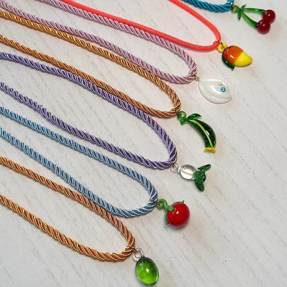 Wholesale Resin Fruit Pattern Female Pendant Necklace With Highstrength Polyester Filament Chain