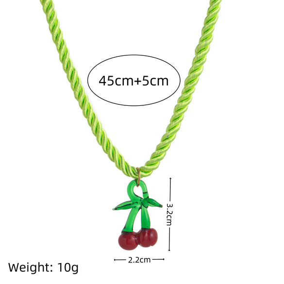 Wholesale Resin Fruit Pattern Female Pendant Necklace With Highstrength Polyester Filament Chain