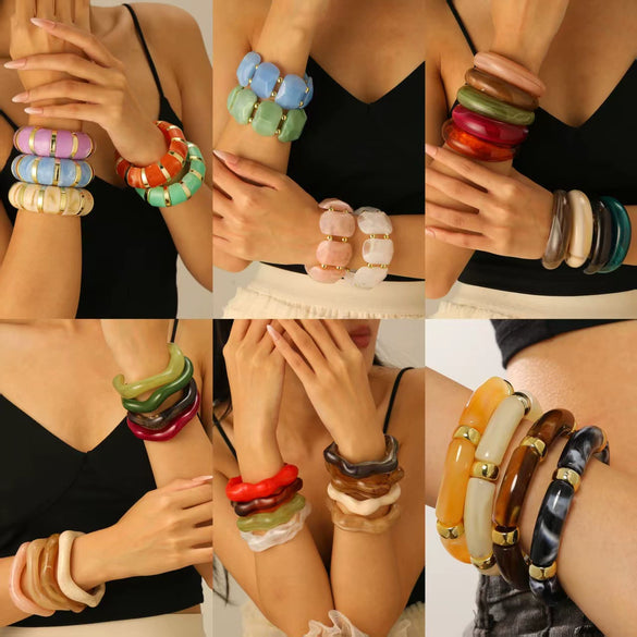Wholesale Resin Geometric Asymmetrical Open Bracelet For Women Environmentalfriendly Retro Exaggerated Simple Elegant Highend Versatile