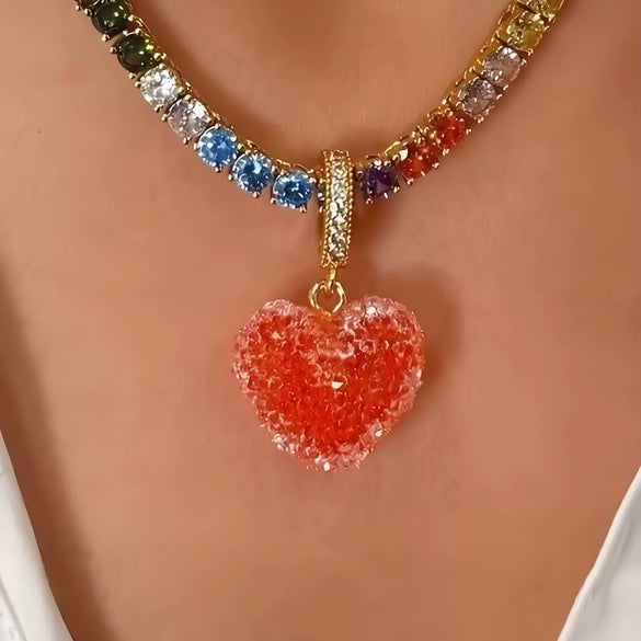Wholesale Resin Heart Shape Electroplated Women's Jewelry Necklace