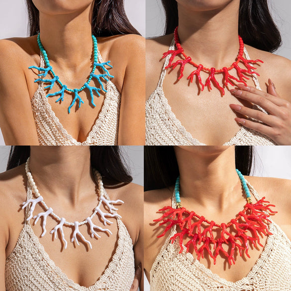 Wholesale Resort Style Acrylic And Resin Bohemian Style Beaded Necklace For Women