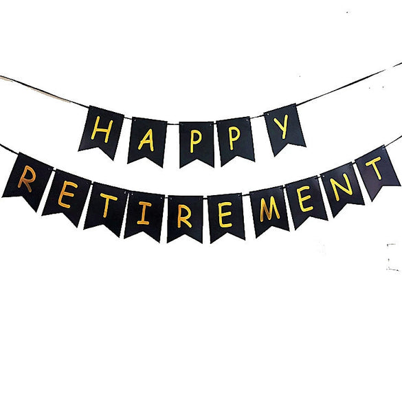 Wholesale Retirement Flag Paper Simple Style Swallowtail Black Gold Letter Pull Flower Colorful
