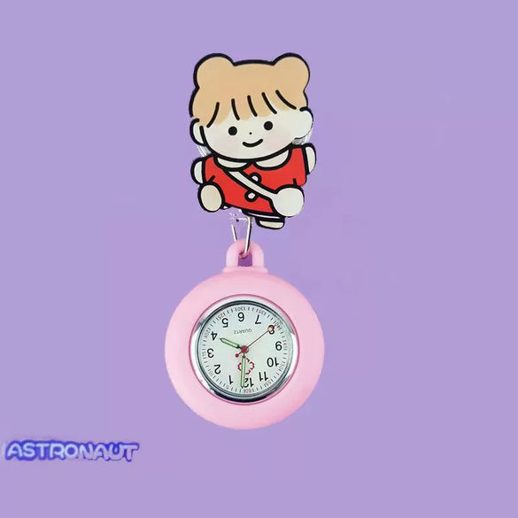 Wholesale Retractable Hanging Nurse Watch Plastic Case Silicone Strap Round Dial Casual Style