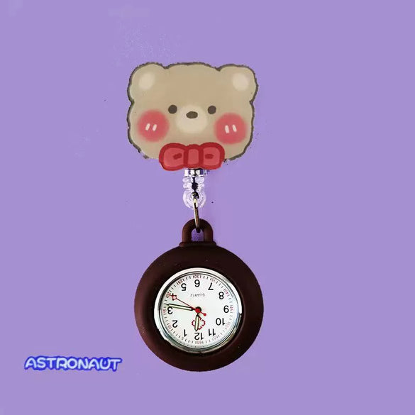 Wholesale Retractable Hanging Nurse Watch Plastic Case Silicone Strap Round Dial Casual Style