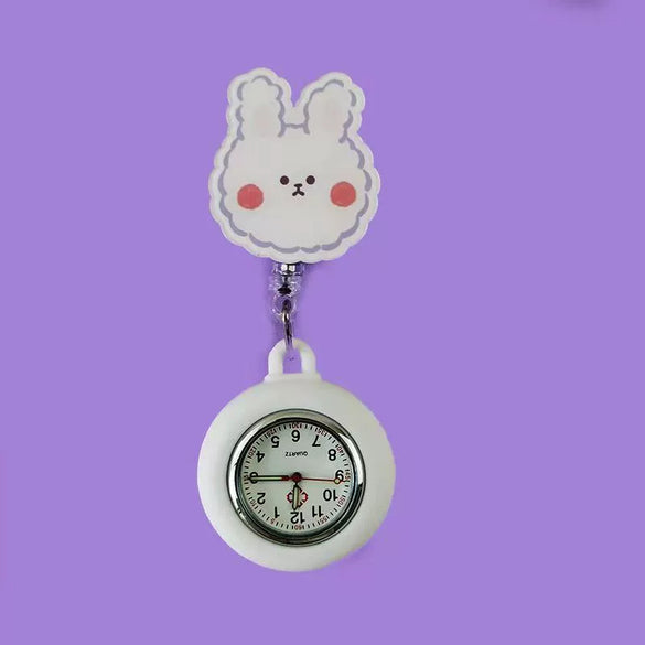 Wholesale Retractable Hanging Nurse Watch Plastic Case Silicone Strap Round Dial Casual Style