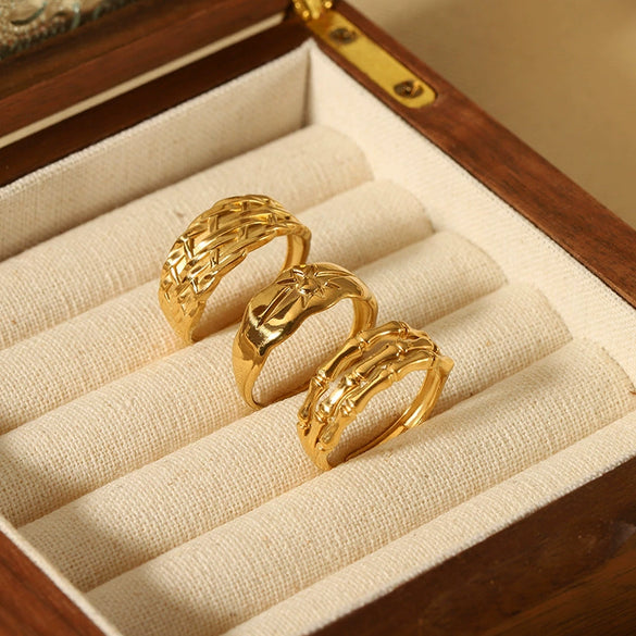 Wholesale Retro Adjustable Women's Stainless Steel Ring With 18K Gold Plated Vacuum Real Gold Electroplating In Pvd Furnace
