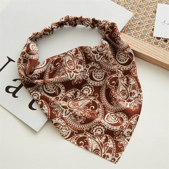 Wholesale Retro Allmatch Closed Toe Triangle Chiffon Headscarf With Elastic Band Geometric Pattern Head Accessory For Women