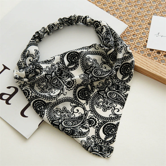 Wholesale Retro Allmatch Closed Toe Triangle Chiffon Headscarf With Elastic Band Geometric Pattern Head Accessory For Women