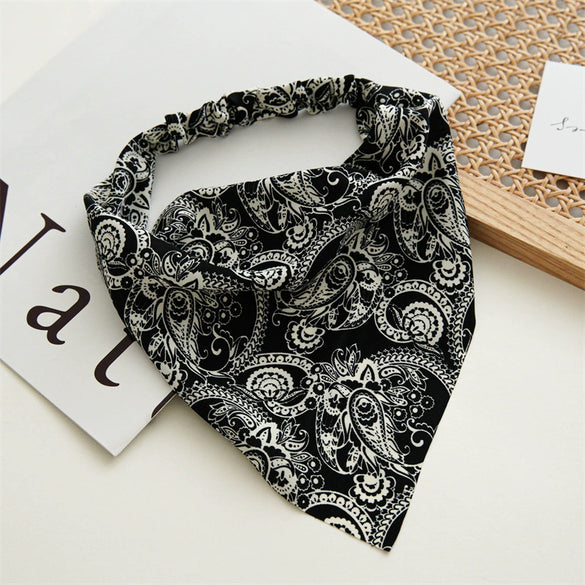 Wholesale Retro Allmatch Closed Toe Triangle Chiffon Headscarf With Elastic Band Geometric Pattern Head Accessory For Women
