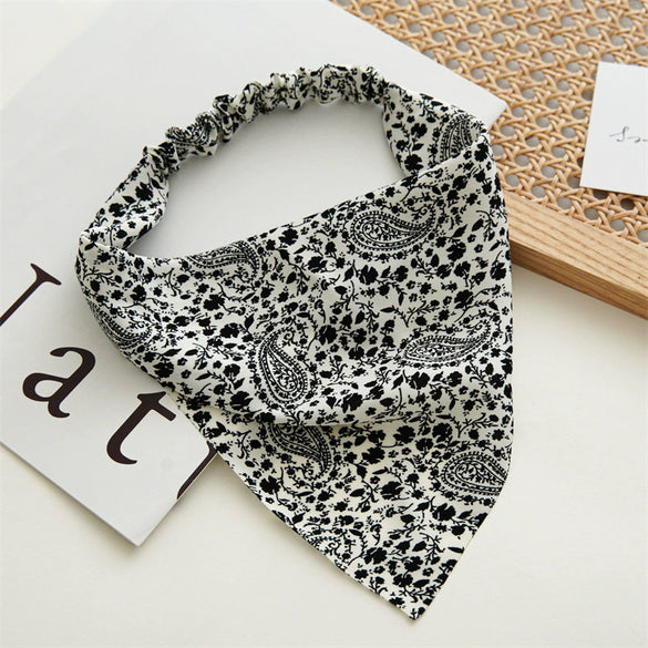 Wholesale Retro Allmatch Closed Toe Triangle Chiffon Headscarf With Elastic Band Geometric Pattern Head Accessory For Women