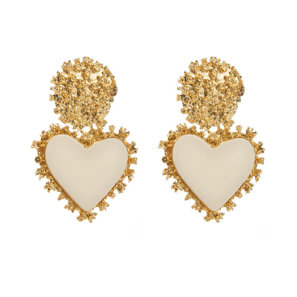 Wholesale Retro Alloy Resin Heart Pendant Microinlay Earrings