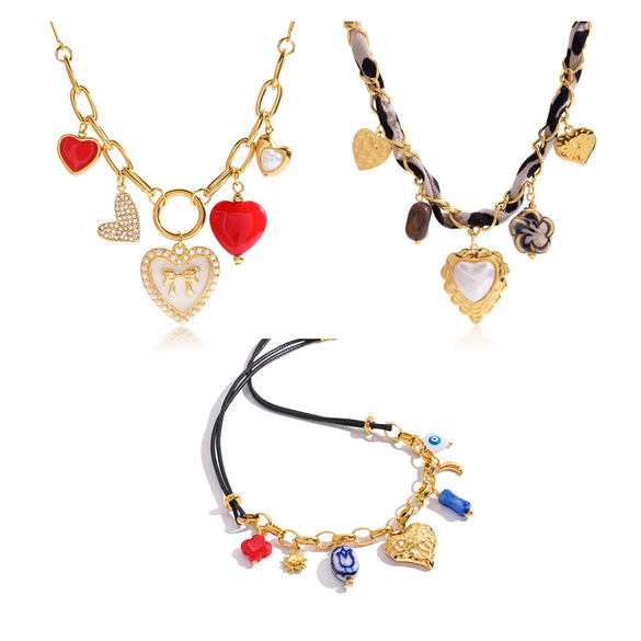 Wholesale Retro Ancient Style Heart Shape Electroplated Stainless Steel Women's Necklace Jewelry Accessories