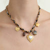 Wholesale Retro Ancient Style Heart Shape Electroplated Stainless Steel Women's Necklace Jewelry Accessories