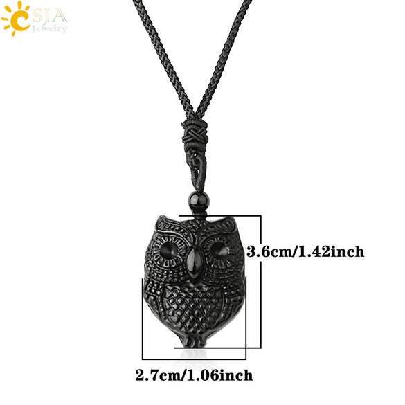 Wholesale Retro Animal Pendant Necklace With Obsidian And Braided Rope Polished