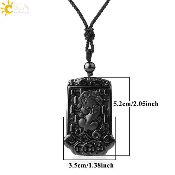 Wholesale Retro Animal Pendant Necklace With Obsidian And Braided Rope Polished