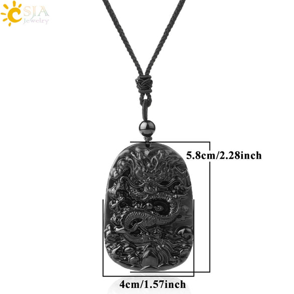 Wholesale Retro Animal Pendant Necklace With Obsidian And Braided Rope Polished