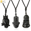 Wholesale Retro Animal Pendant Necklace With Obsidian And Braided Rope Polished