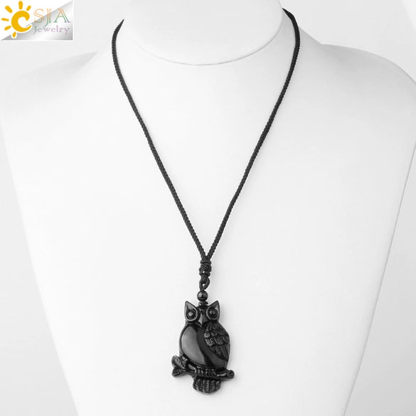 Wholesale Retro Animal Pendant Necklace With Obsidian And Braided Rope Polished