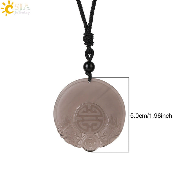 Wholesale Retro Animal Pendant Necklace With Obsidian And Braided Rope Polished