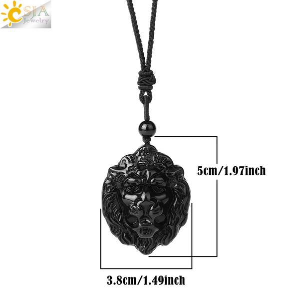 Wholesale Retro Animal Pendant Necklace With Obsidian And Braided Rope Polished