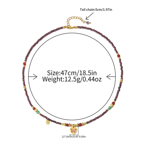 Wholesale Retro Animal Style Garnet Red Agate Beaded Copper Handmade Necklace For Women