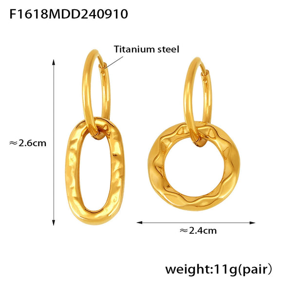 Wholesale Retro Asymmetric Geometric Ring Buckle Earring In Titanium Steel With Electroplating For Women